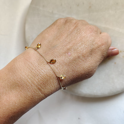 Natural Citrine Bracelet, 14K Yellow Gold Citrine Bracelet, Chain Bracelet, Dainty Gemstone Bracelet, November Birthstone, Christmas Gifts