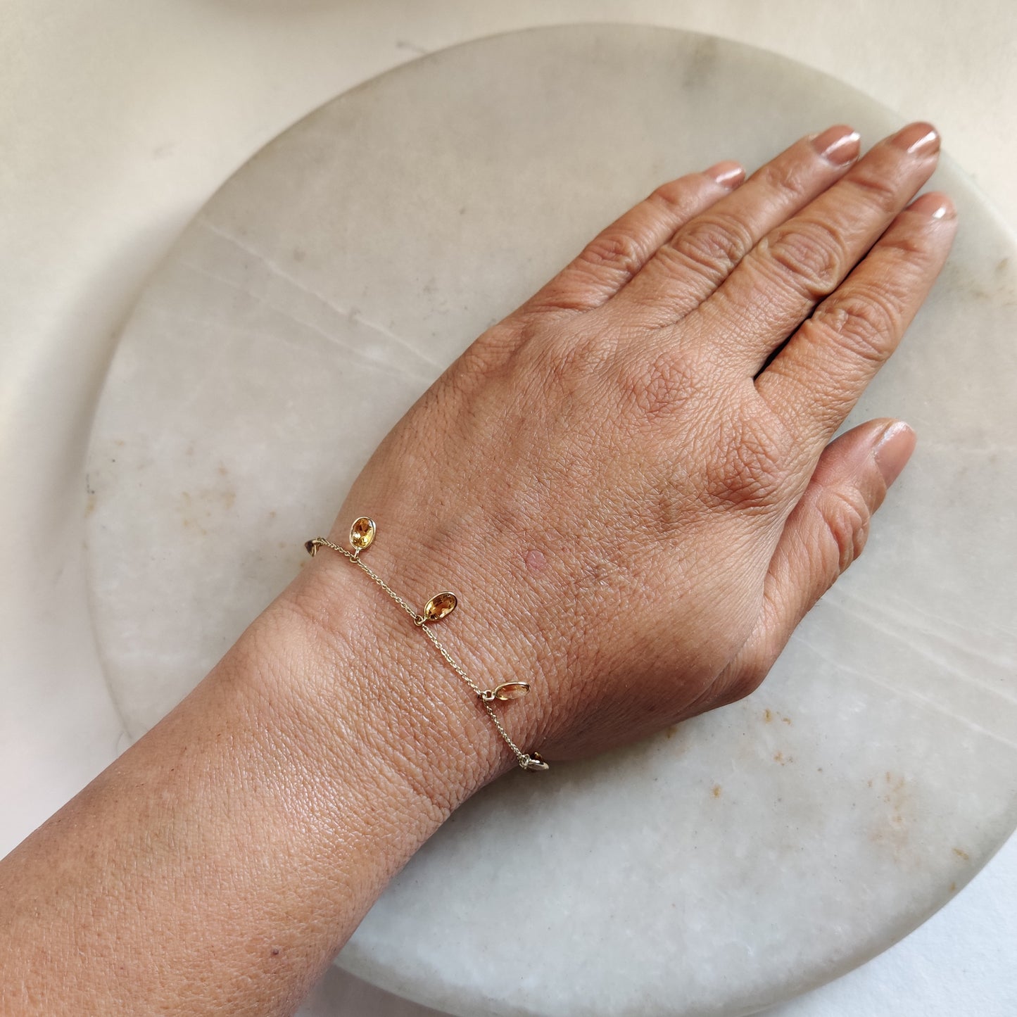 Natural Citrine Bracelet, 14K Yellow Gold Citrine Bracelet, Chain Bracelet, Dainty Gemstone Bracelet, November Birthstone, Christmas Gifts