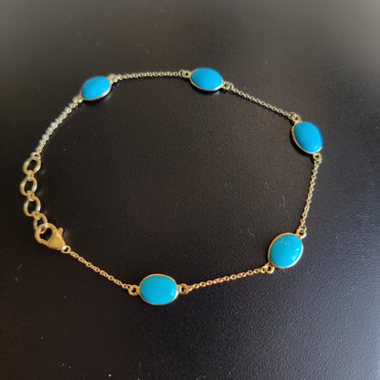 Natural Sleeping Beauty Turquoise Bracelet, 14K Solid Yellow Gold Bracelet, Arizona Turquoise Bracelet, Bezel Set Turquoise Bracelet