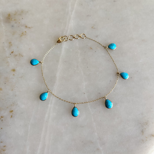 Natural Sleeping Beauty Turquoise Bracelet, 14K Yellow Gold Turquoise Bracelet, Chain Bracelet, Turquoise Jewelry, December Birthstone,