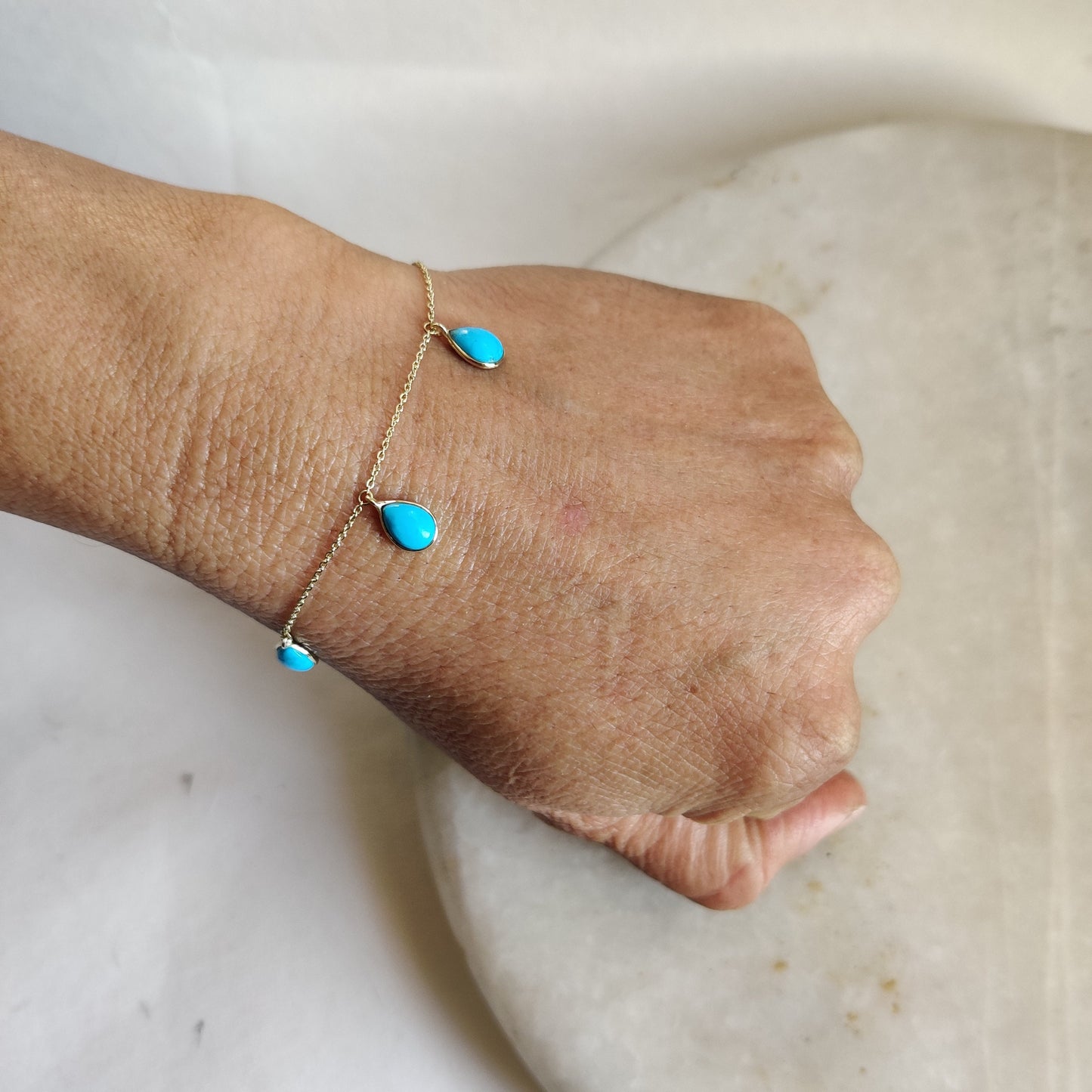 Natural Sleeping Beauty Turquoise Bracelet, 14K Yellow Gold Turquoise Bracelet, Chain Bracelet, Turquoise Jewelry, December Birthstone,