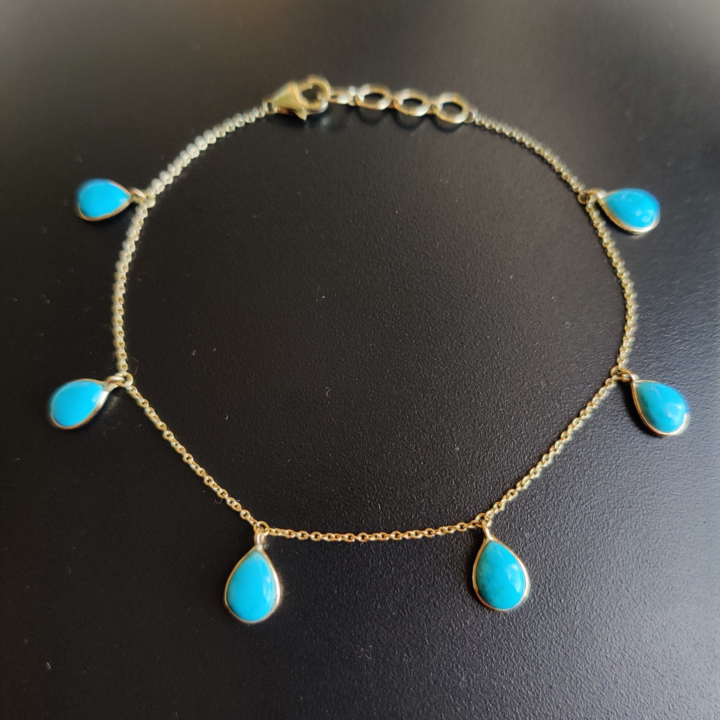 Natural Sleeping Beauty Turquoise Bracelet, 14K Yellow Gold Turquoise Bracelet, Chain Bracelet, Turquoise Jewelry, December Birthstone,