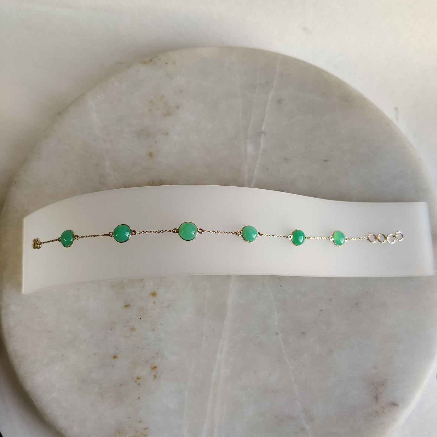 Natural Chrysoprase Bracelet, 14K Yellow Gold Chrysoprase Bracelet, Chain Bracelet, Dainty Bracelet, May Birthstone, Chrysoprase Bracelet