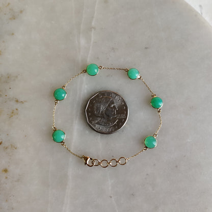 Natural Chrysoprase Bracelet, 14K Yellow Gold Chrysoprase Bracelet, Chain Bracelet, Dainty Bracelet, May Birthstone, Chrysoprase Bracelet