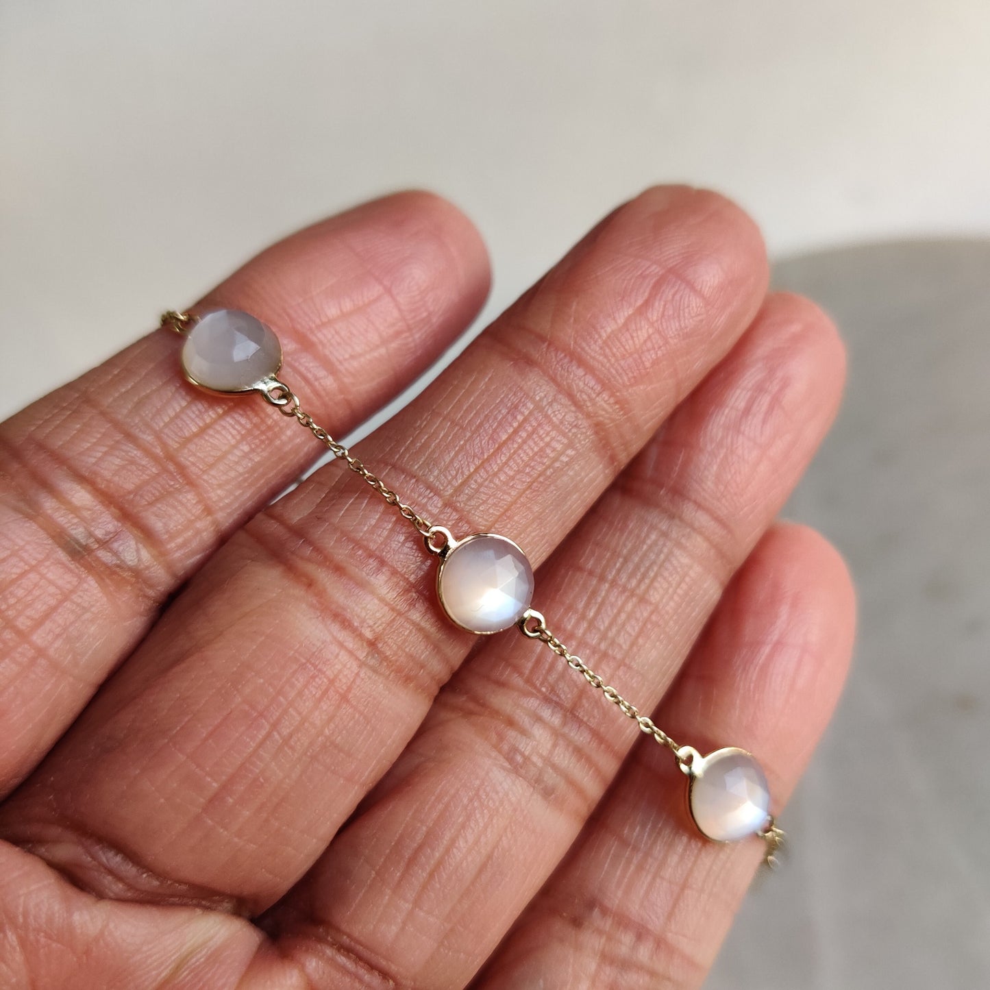 Natural White Moonstone Bracelet, 14K Yellow Gold Moonstone Bracelet, Chain Bracelet, Dainty Bracelet, June Birthstone, Moonstone Jewelry