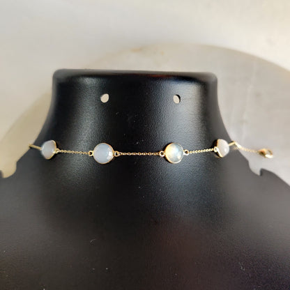 Natural White Moonstone Bracelet, 14K Yellow Gold Moonstone Bracelet, Chain Bracelet, Dainty Bracelet, June Birthstone, Moonstone Jewelry