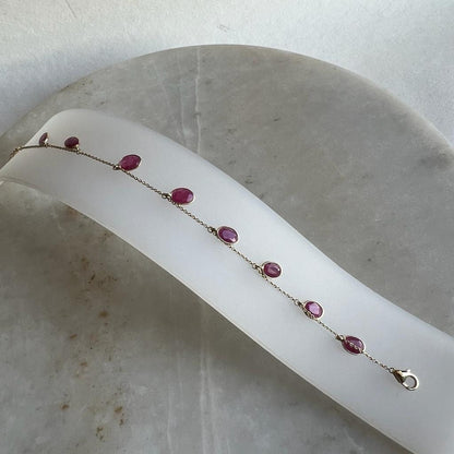 Natural Ruby Bracelet, 14K Gold Ruby Bracelet, Solid Gold Chain Bracelet, Ruby Bracelet, July Birthstone, Ruby Jewelry, Christmas Gift