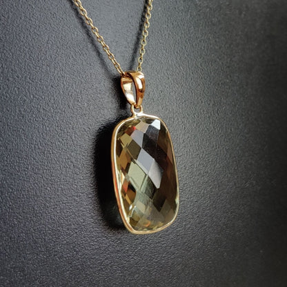 Natural Green Amethyst Pendant, 14K Solid Yellow Gold Green Amethyst Pendant, Solid Gold Bezel Pendant, February Birthstone, Christmas Gift