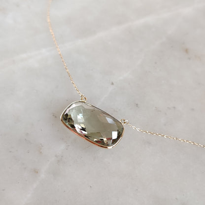 Natural Green Amethyst Pendant, 14K Solid Gold Green Amethyst Pendant, Solid Gold Pendant Necklace, February Birthstone, Christas  Gift