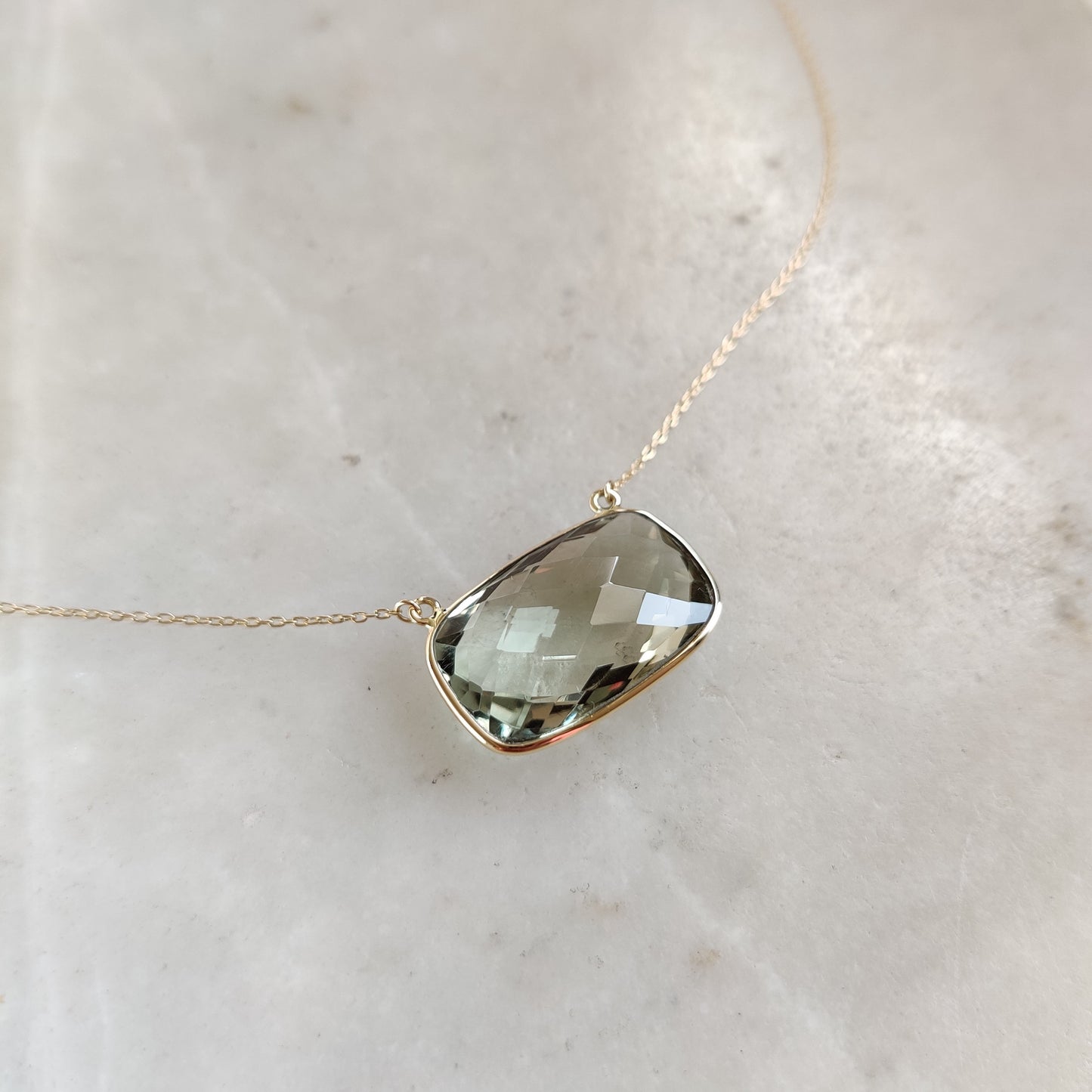 Natural Green Amethyst Pendant, 14K Solid Gold Green Amethyst Pendant, Solid Gold Pendant Necklace, February Birthstone, Christas  Gift