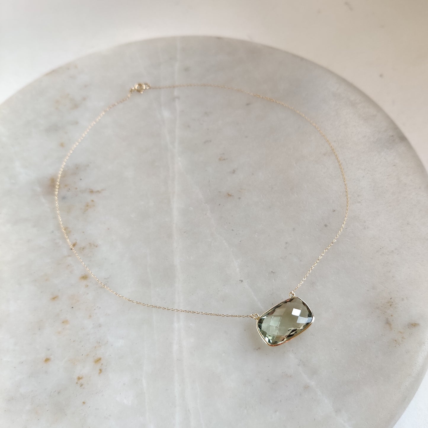 Natural Green Amethyst Pendant, 14K Solid Gold Green Amethyst Pendant, Solid Gold Pendant Necklace, February Birthstone, Christas  Gift