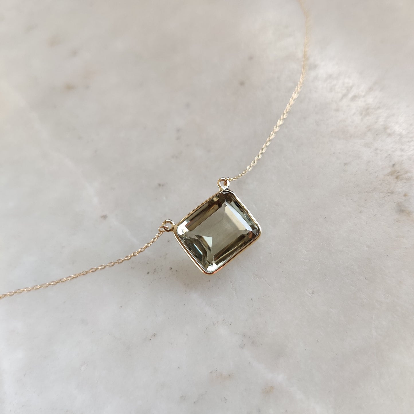 Natural Green Amethyst Pendant, 14K Solid Gold Green Amethyst Pendant, Solid Gold Octagon Necklace, February Birthstone, Christmas Gift