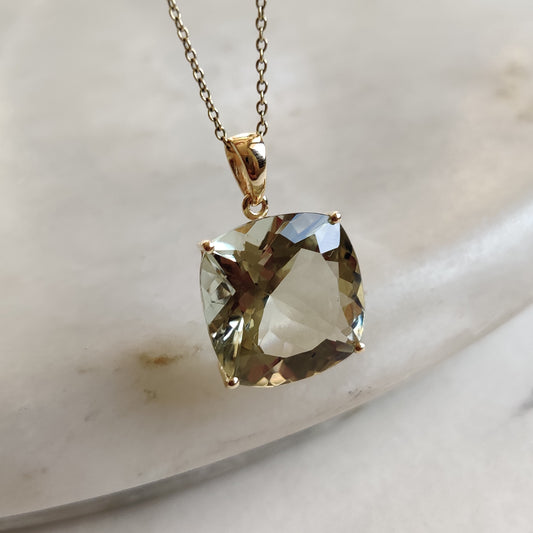 Natural Green Amethyst Pendant, 14K Solid Gold Green Amethyst Pendant, Solid Gold Octagon Pendant, February Birthstone, Christmas Gift