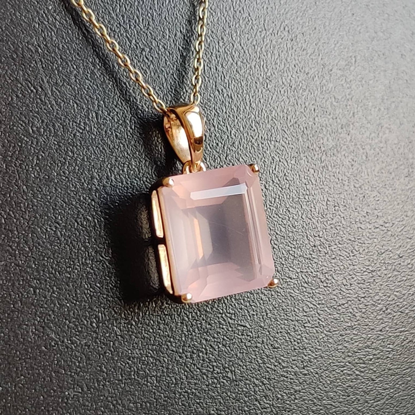 Natural Rose Quartz Pendant, 14K Solid Gold Rose Quartz Pendant, Solid Gold Octagon Pendant Necklace, January Birthstone, Christmas Gift,