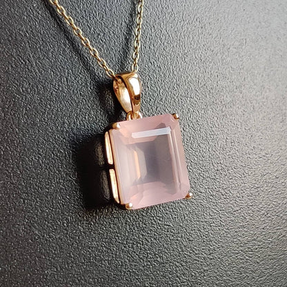 Natural Rose Quartz Pendant, 14K Solid Gold Rose Quartz Pendant, Solid Gold Octagon Pendant Necklace, January Birthstone, Christmas Gift,