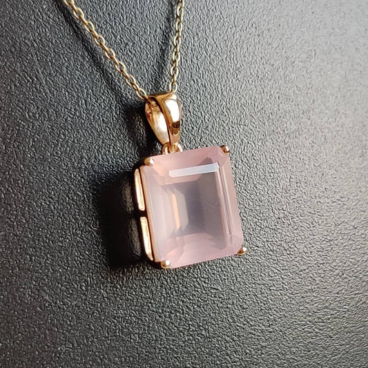 Natural Rose Quartz Pendant, 14K Solid Gold Rose Quartz Pendant, Solid Gold Octagon Pendant Necklace, January Birthstone, Christmas Gift,