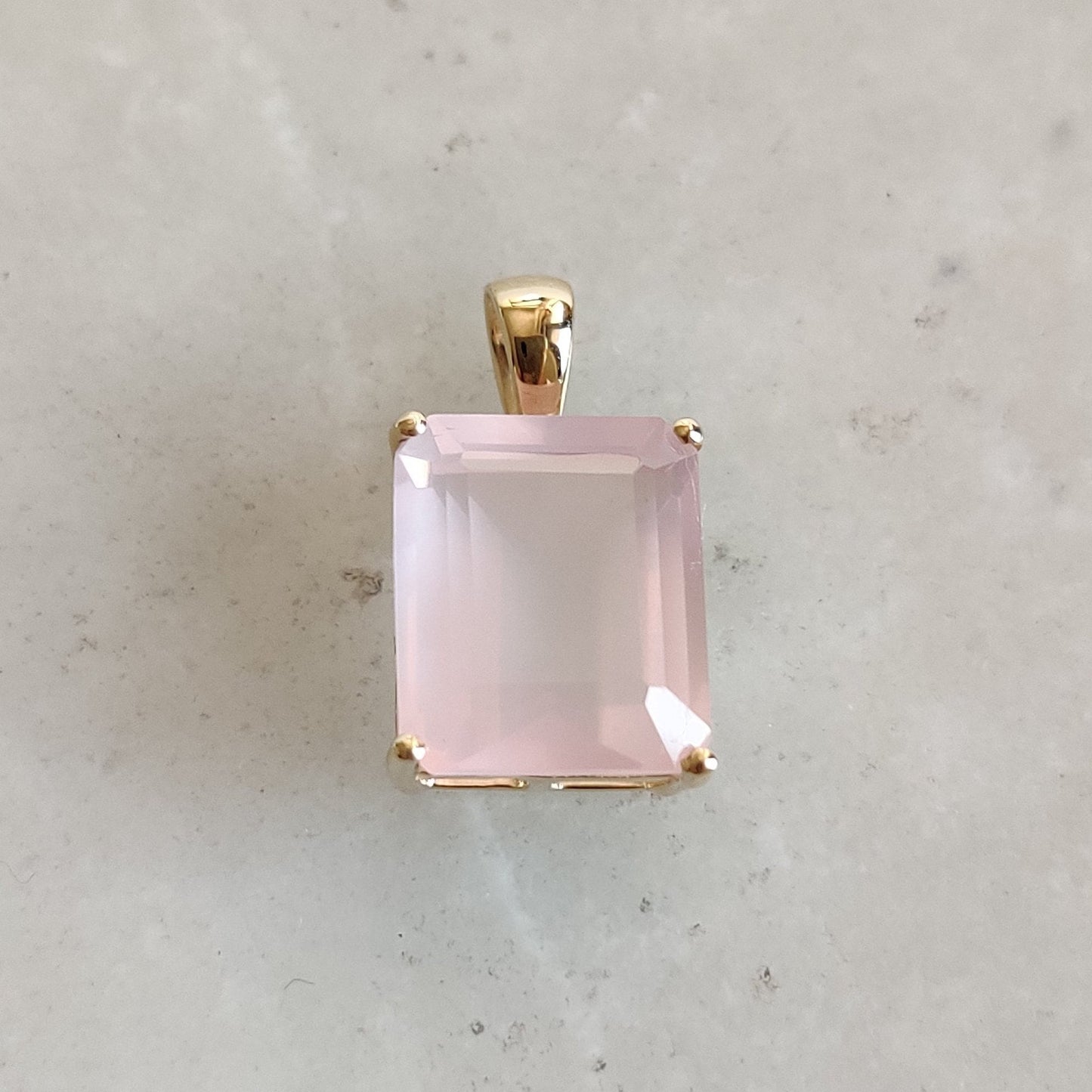 Natural Rose Quartz Pendant, 14K Solid Gold Rose Quartz Pendant, Solid Gold Octagon Pendant Necklace, January Birthstone, Christmas Gift,