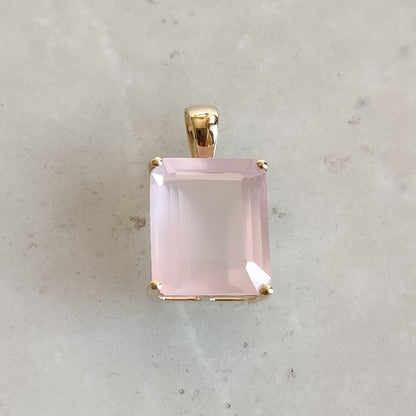 Natural Rose Quartz Pendant, 14K Solid Gold Rose Quartz Pendant, Solid Gold Octagon Pendant Necklace, January Birthstone, Christmas Gift,