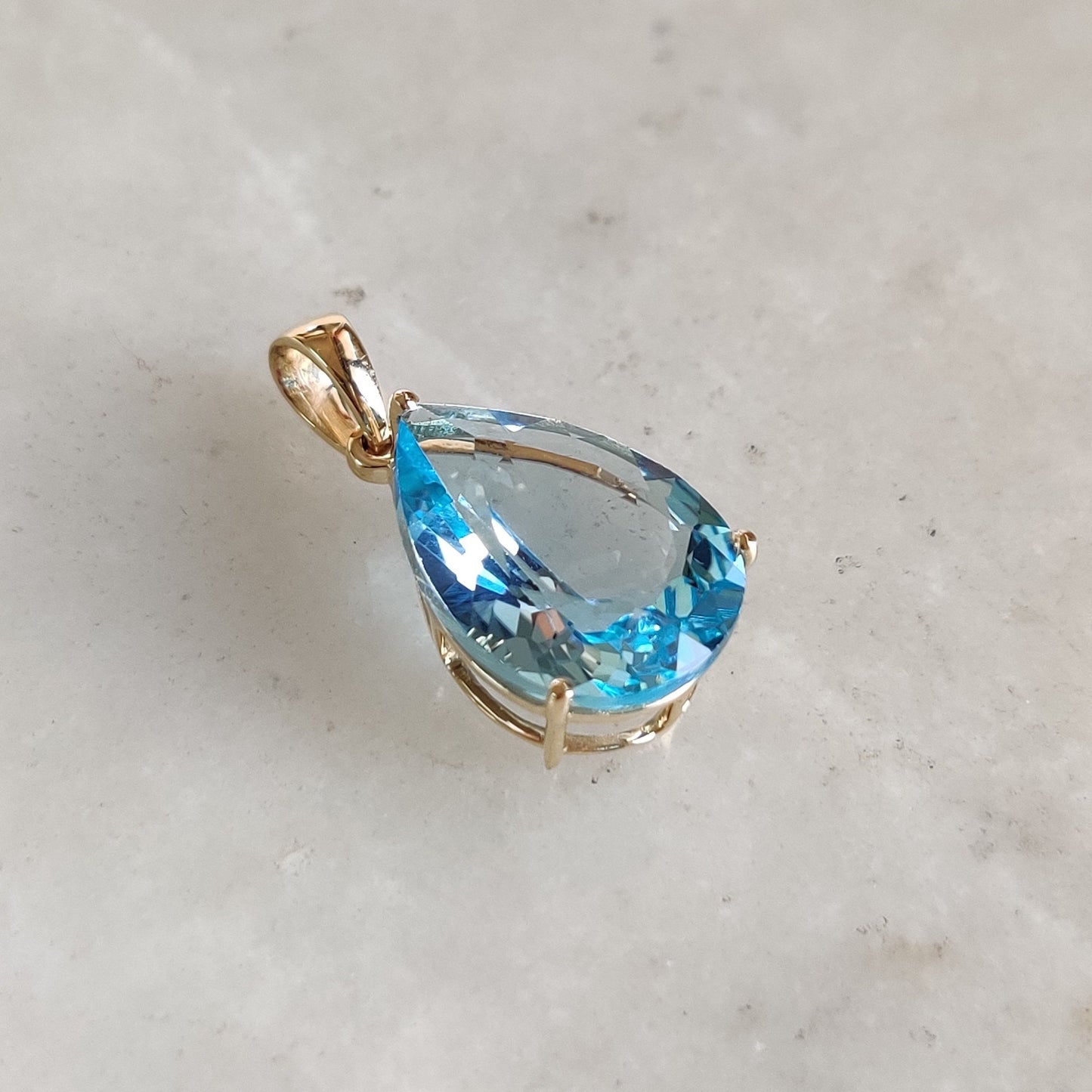 Natural Sky Blue Topaz Pendant, 14K Solid Yellow Gold Sky Blue Topaz Pendant, Prong Pendant, December Birthstone, Christmas Present