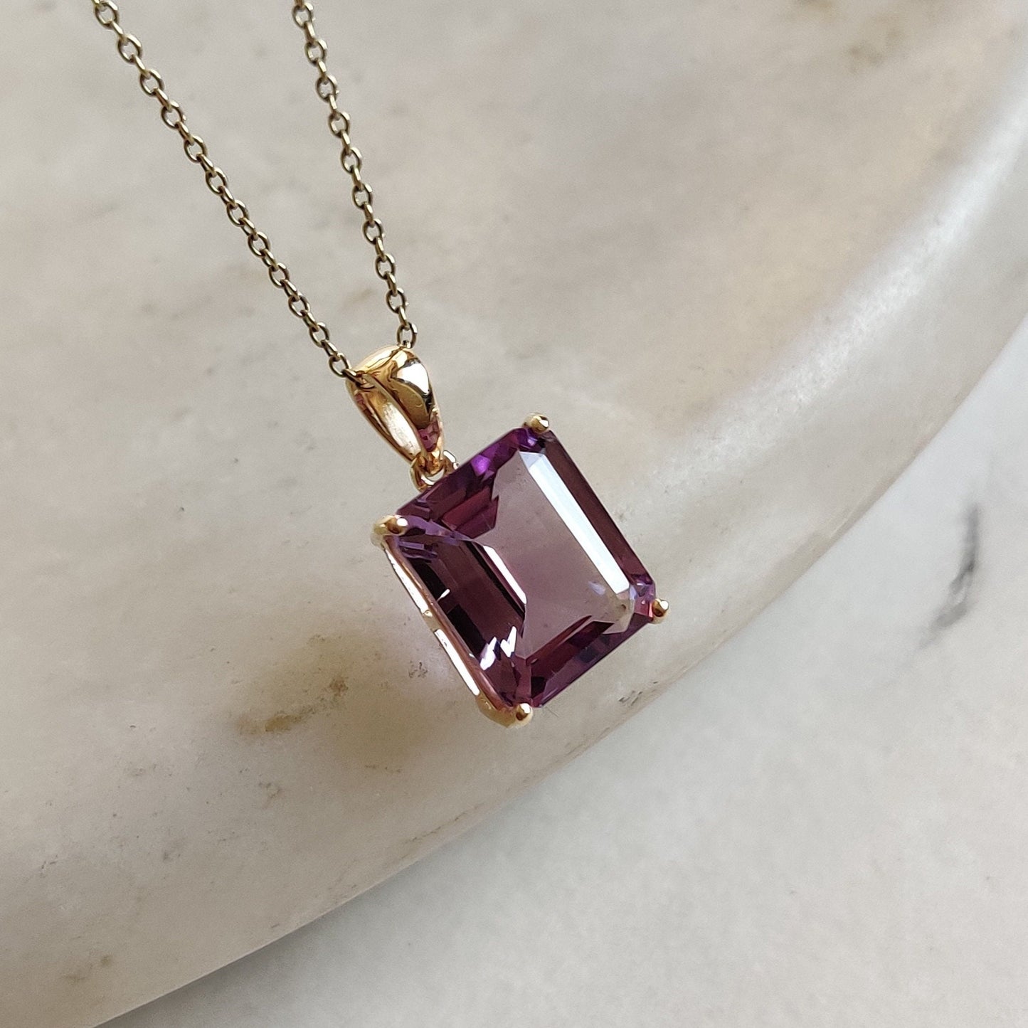 Natural Pink Amethyst Pendant, 14K Solid Gold Pink Amethyst Pendant, Solid Gold Octagon Pendant, February Birthstone, Pink Amethyst Jewelry