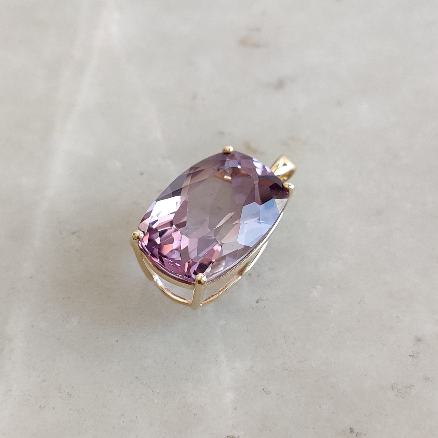 Colgante de amatista rosa natural, colgante de amatista rosa de oro amarillo macizo de 14 quilates, piedra natal de febrero, regalo de Navidad, joyería de amatista rosa