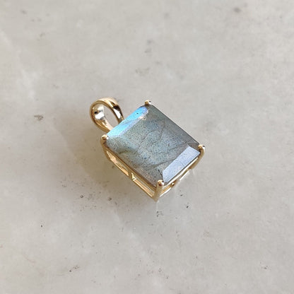 Natural Labradorite Pendant, 14K Solid Yellow Gold Pendant, August Birthstone Pendant, Octagon Pendant, Christmas Gift, Labradorite Jewelry