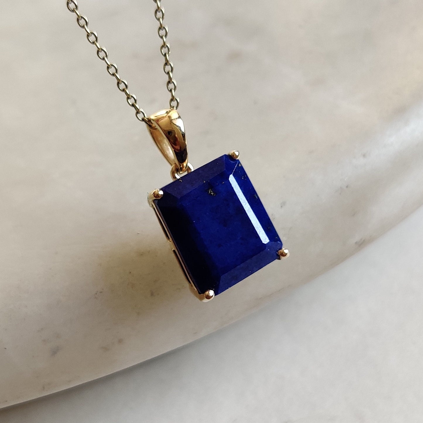 Natural Lapis Lazuli Pendant, 14K Yellow Gold Lapis Lazuli Pendant, Solid Gold Pendant Necklace, September Birthstone, Christmas Gift