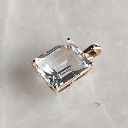 Natural White Topaz Pendant, 14K Solid Yellow Gold White Topaz Pendant, Prong Pendant, April Birthstone, Christmas Gift, Topaz Jewelry