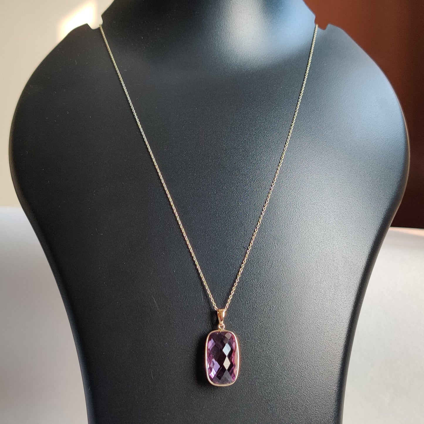 Natural Pink Amethyst Pendant, 14K Solid Gold Pink Amethyst Pendant, Bezel Pendant, February Birthstone, Christmas Gift, Amethyst Jewelry