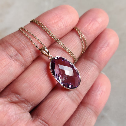 Natural Purple Amethyst Pendant, 14K Solid Gold Purple Amethyst Pendant, Solid Gold Pendant Necklace, February Birthstone, Christmas Gift