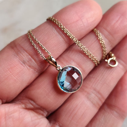 Natural Sky Blue Topaz Pendant, 14K Solid Gold Sky Blue Topaz Pendant, Solid Gold Bezel Pendant, December Birthstone, Christmas Gift