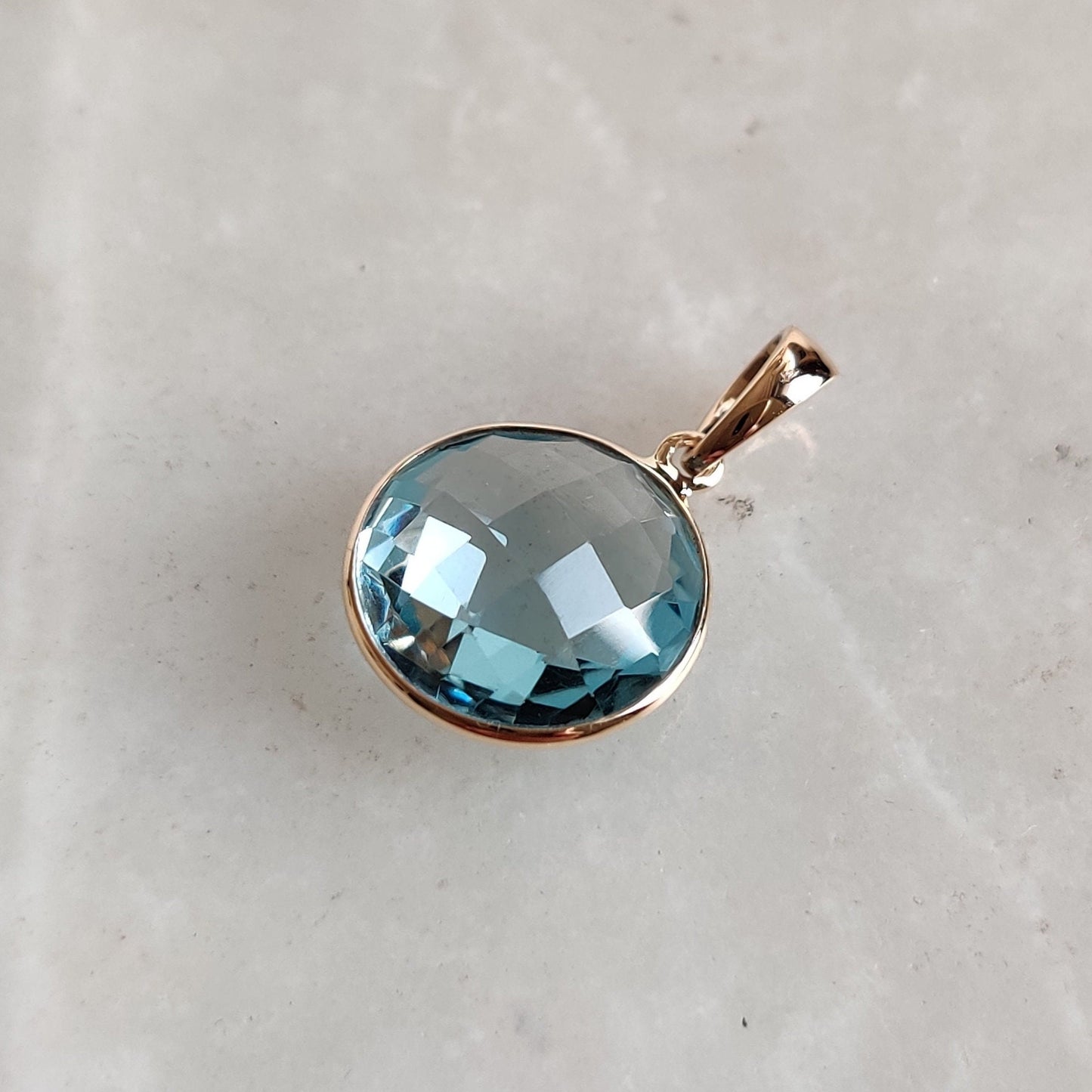 Natural Sky Blue Topaz Pendant, 14K Solid Gold Sky Blue Topaz Pendant, Solid Gold Bezel Pendant, December Birthstone, Christmas Gift