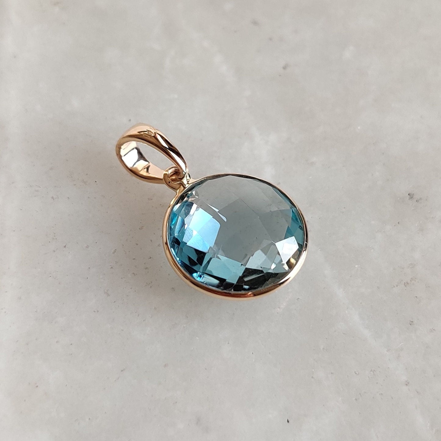 Natural Sky Blue Topaz Pendant, 14K Solid Gold Sky Blue Topaz Pendant, Solid Gold Bezel Pendant, December Birthstone, Christmas Gift