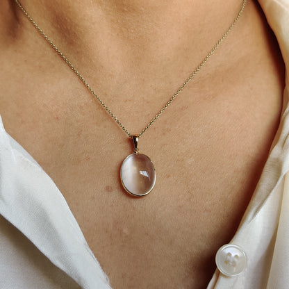 Natural White Moonstone Pendant, 14K Solid Yellow Gold White Moonstone Pendant, June Birthstone, Christmas Gift, White Moonstone Jewelry