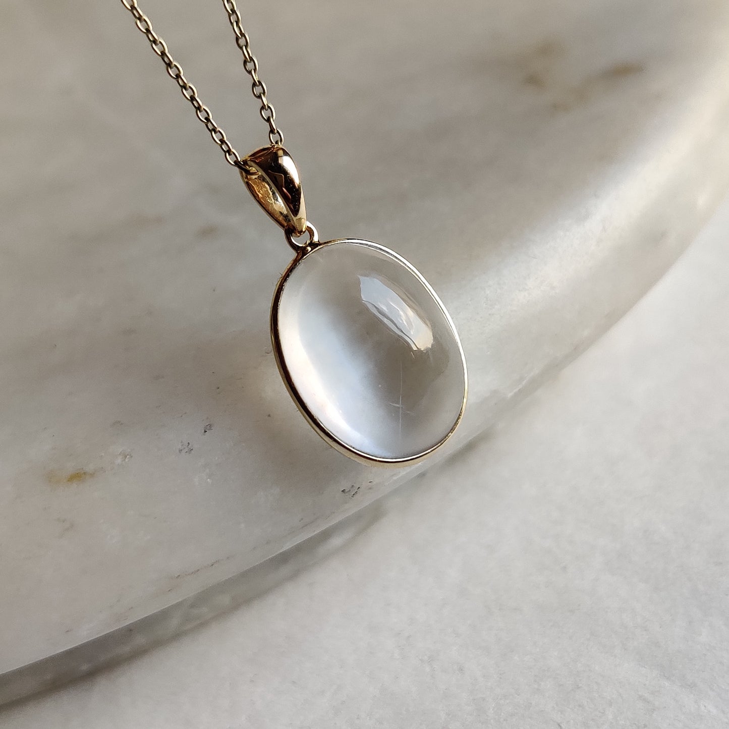 Natural White Moonstone Pendant, 14K Solid Yellow Gold White Moonstone Pendant, June Birthstone, Christmas Gift, White Moonstone Jewelry