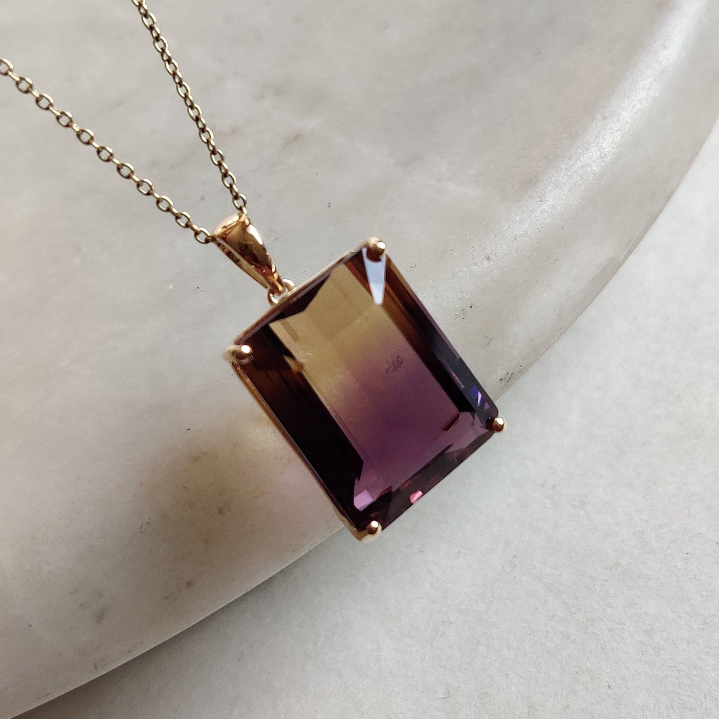 Natural Ametrine Pendant, Purple Amethyst & Citrine Pendant Necklace, 14K Solid Gold Ametrine Pendant, Christmas Gift, Feb Nov Birthstone