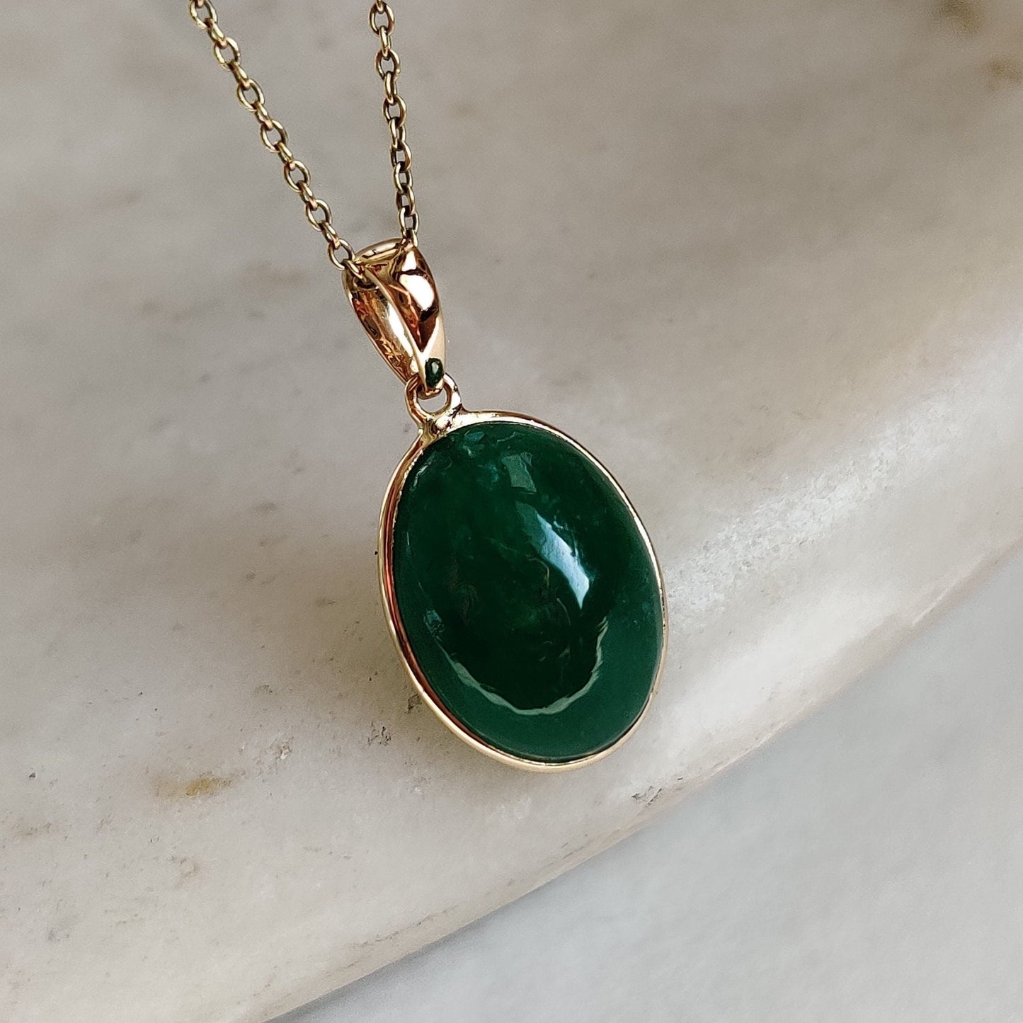 Natural Emerald Pendant, 14K Solid Yellow Gold Emerald Pendant, Solid Gold Pendant Necklace, May Birthstone, Christmas Gift, Emerald Jewelry