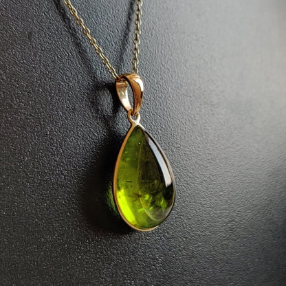 Natural Peridot Pendant, 14K Solid Gold Peridot Pendant, Solid Gold Pendant Necklace, August Birthstone, Christmas Gift, Peridot Jewelry