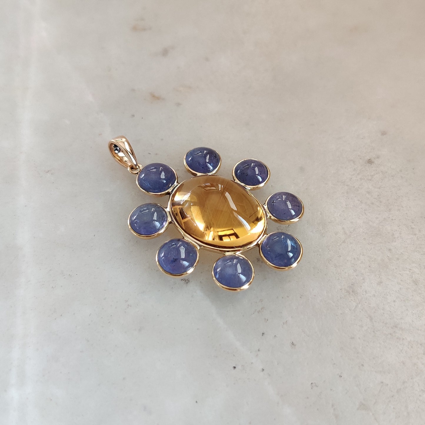 Natural Citrine Pendant, 14K Solid Gold Citrine With Tanzanite Pendant, Solid Gold Pendant Necklace, November Birthstone, Christmas Gift,