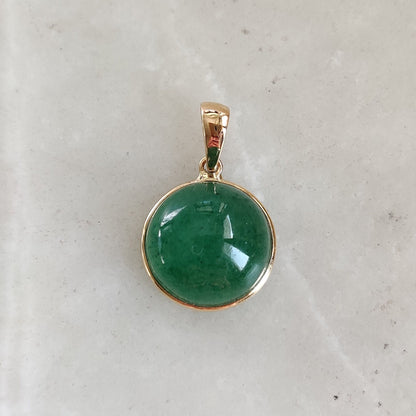 14K Gold Green Aventurine Pendant, Strawberry Quartz Bezel Pendant, 14K Solid Yellow Gold Pendant, Green Aventurine Jewelry, May Birthstone