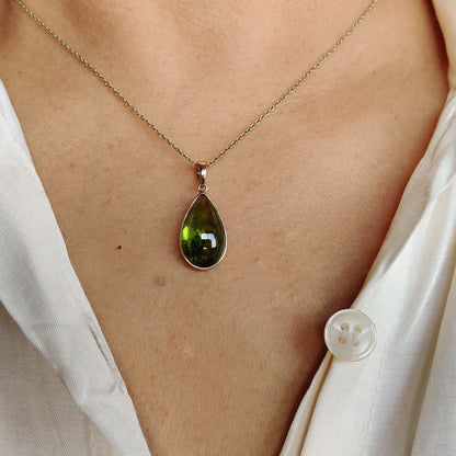 Natural Peridot Pendant, 14K Solid Gold Peridot Pendant, Solid Gold Pendant Necklace, August Birthstone, Christmas Gift, Peridot Jewelry