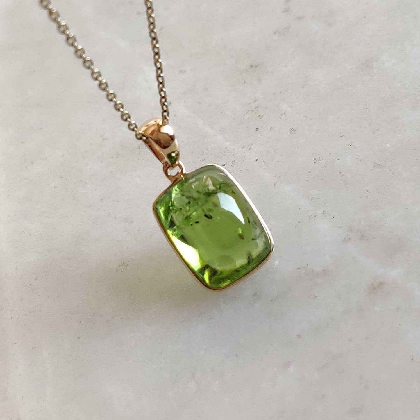 Natural Peridot Pendant, 14K Solid Gold Peridot Pendant, Solid Gold Pendant Necklace, August Birthstone, Peridot Gift, Peridot Jewelry