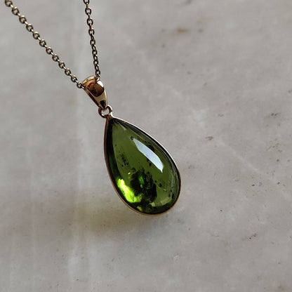 Natural Peridot Pendant, 14K Solid Gold Peridot Pendant, Solid Gold Pendant Necklace, August Birthstone, Christmas Gift, Peridot Jewelry