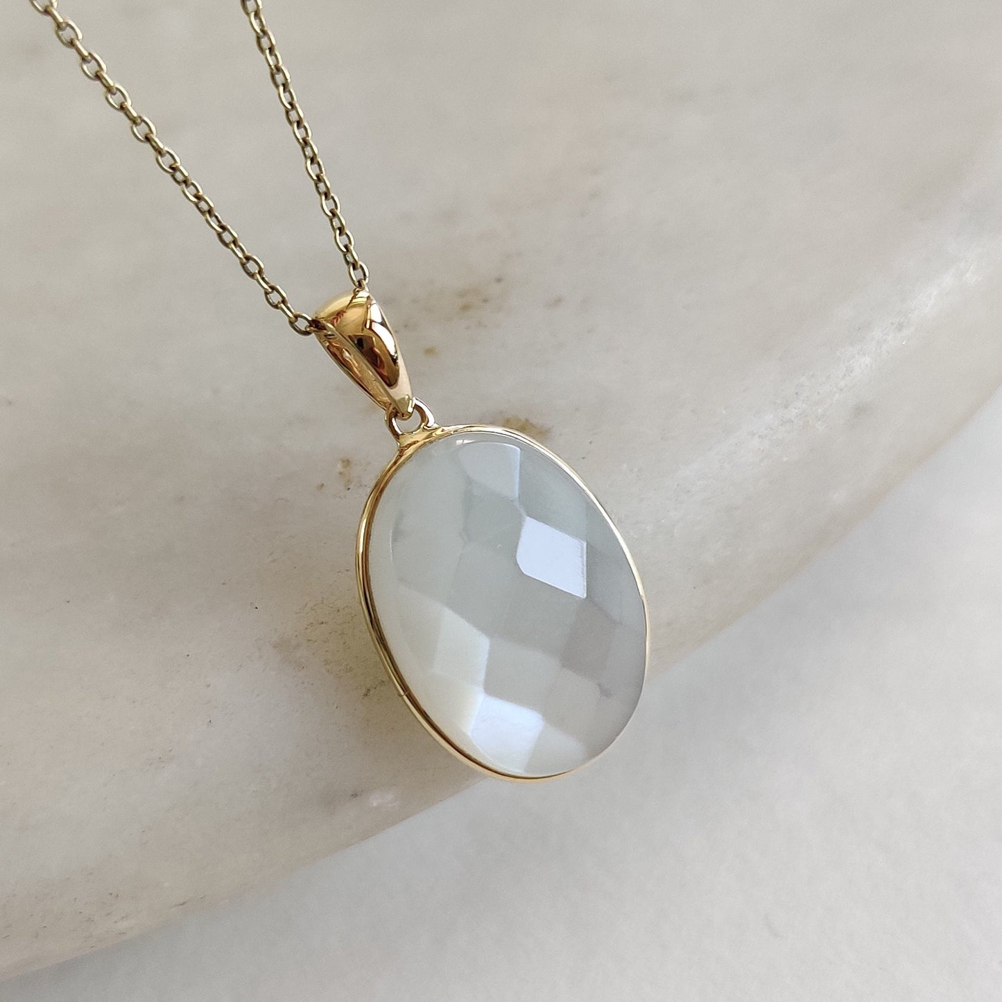 Natural White Moonstone Pendant, 14K Solid Yellow Gold White Moonstone Pendant, June Birthstone, Anniversary Gift, White Moonstone Jewelry