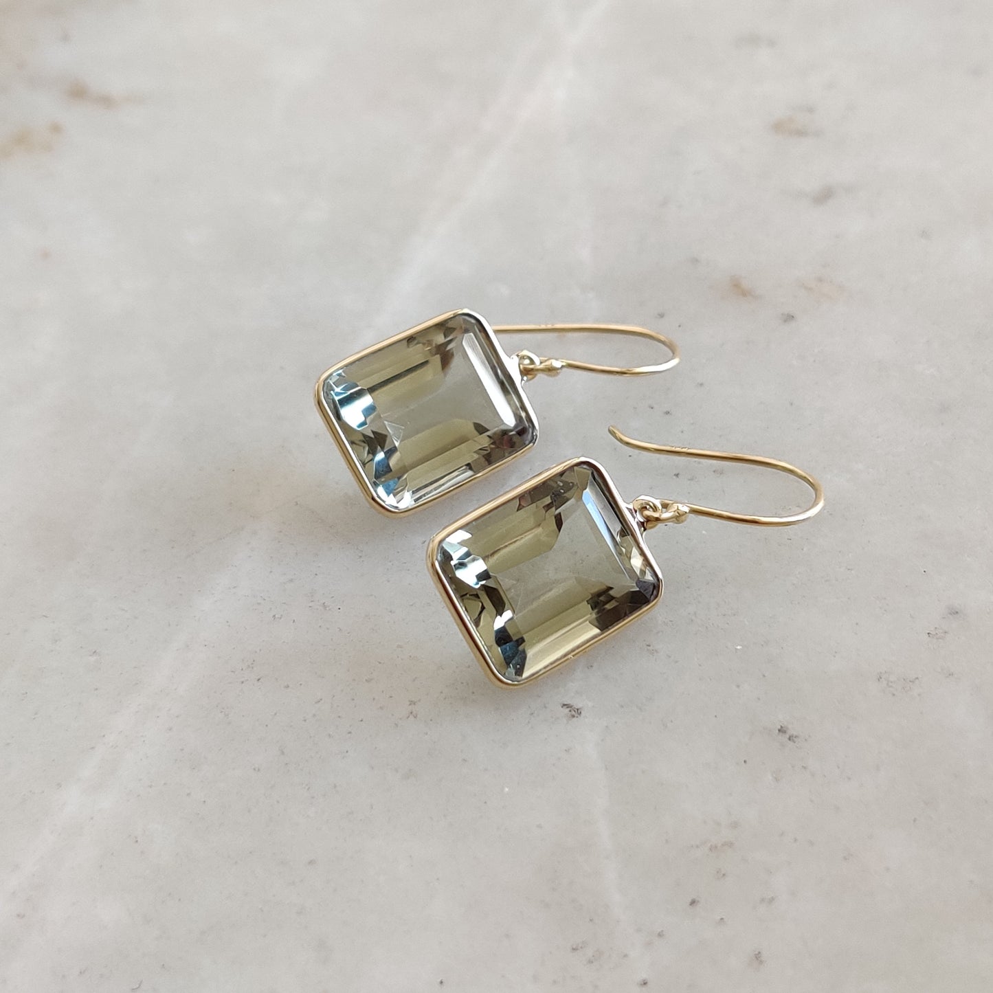 Natural Green Amethyst Earrings, 14K Solid Yellow Gold Amethyst Earrings, February Birthstone Earrings, Bezel Earring, Christmas Gift