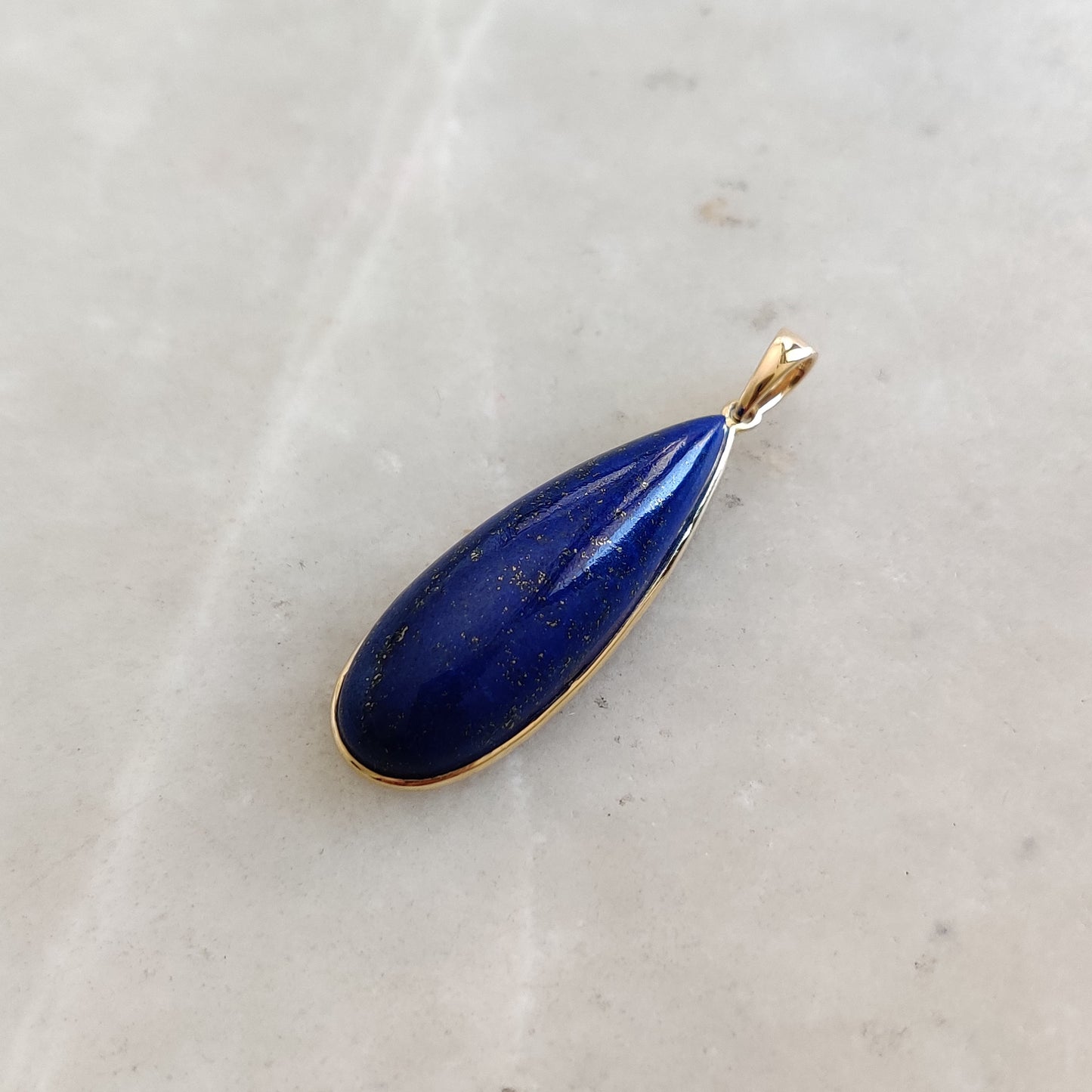 Natural Lapis Lazuli Pendant, 14K Yellow Gold Lapis Lazuli Pendant, Solid Gold Lapis Bezel Pendant, September Birthstone, Christmas Gift