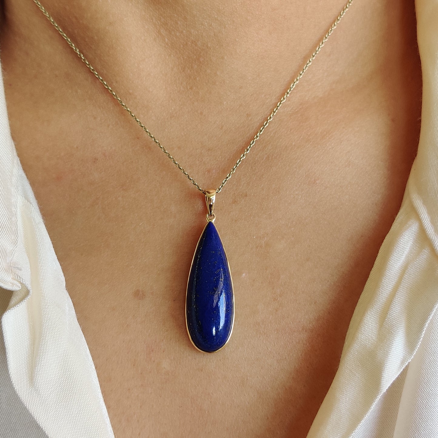 Natural Lapis Lazuli Pendant, 14K Yellow Gold Lapis Lazuli Pendant, Solid Gold Lapis Bezel Pendant, September Birthstone, Christmas Gift