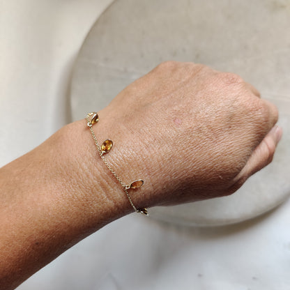 Natural Citrine Bracelet, 14K Yellow Gold Citrine Bracelet, Chain Bracelet, Dainty Gemstone Bracelet, November Birthstone, Christmas Gifts