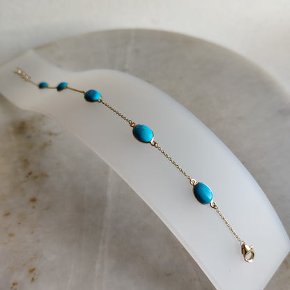 Natural Sleeping Beauty Turquoise Bracelet, 14K Solid Yellow Gold Bracelet, Arizona Turquoise Bracelet, Bezel Set Turquoise Bracelet