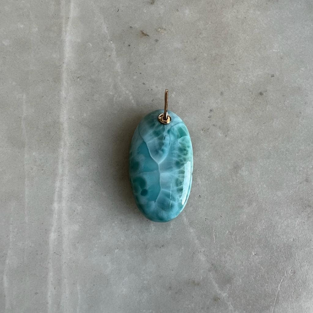 Natural Larimar Pendant, 14K Solid Gold Larimar Pendant, Solid Gold Larimar Drill Pendant Necklace, March Birthstone, Christmas Gift